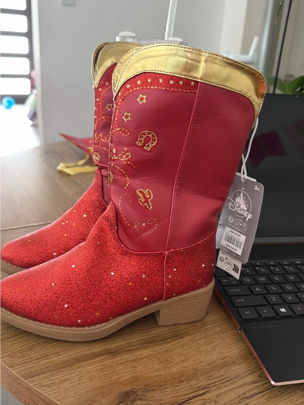 Disney Toy Story Jesse Red Glitter Western Ankle Boots with Gold Trim